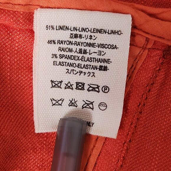 Free People Cropped Linen Blend Jacket - Moto Style ,full zip red orange -Size 4 - Picture 5 of 8